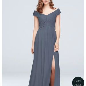 David's Bridal - Crisscross Off-the-Shoulder Mesh Dress - Steel Blue, Size 6